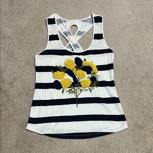 Anthropologie Striped Floral Embroidered Women's Top